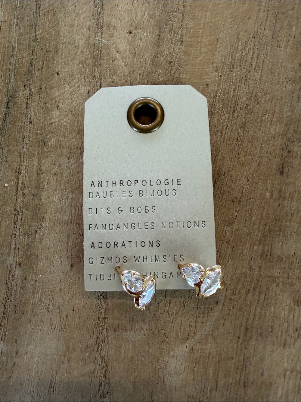 Anthropologie 14K Gold Plated Crystal Huggie Hoop Earrings NWT
